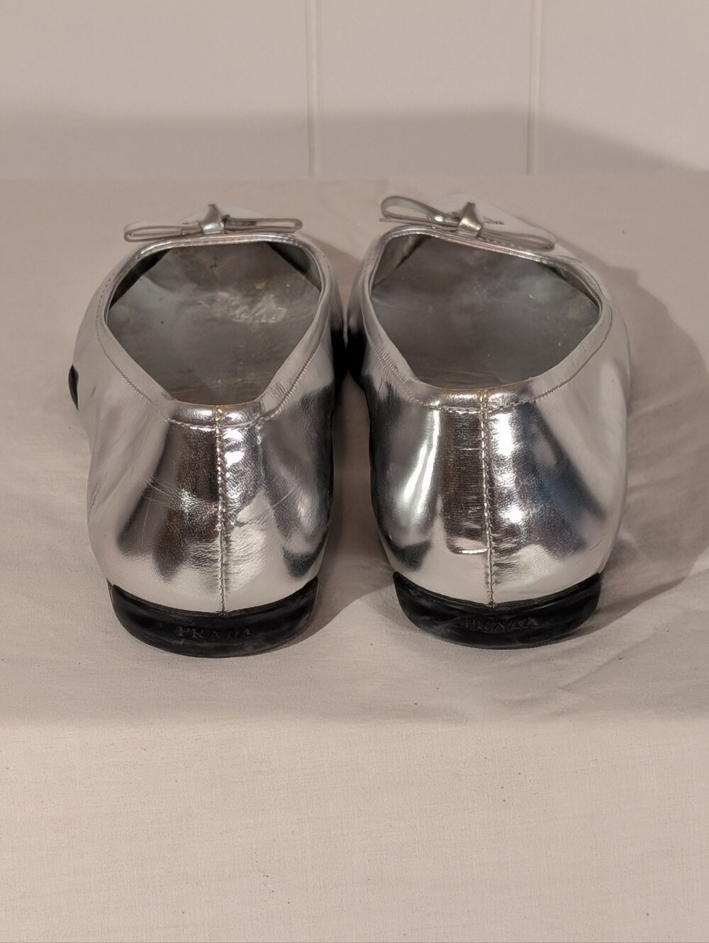 Prada Silver Pointed-Toe Leather Flats - Picture 4 of 6
